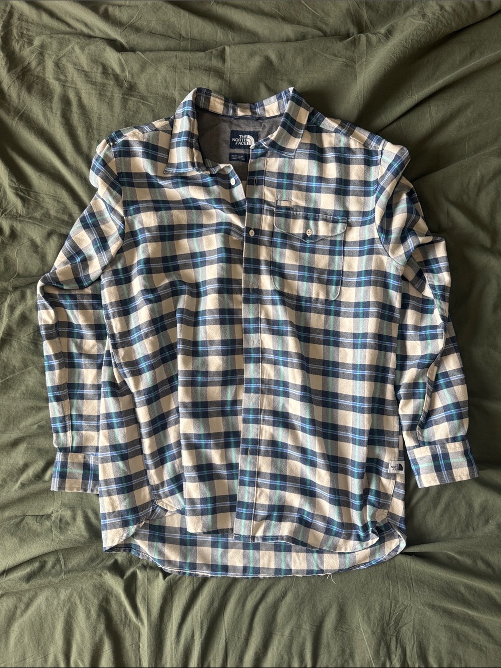 The North Face Men's Blue & Cream Plaid Button-Down Shirt